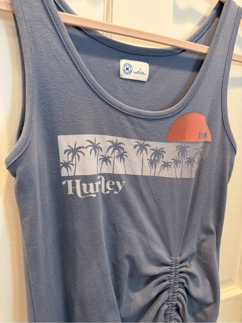 Hurley Soft, Blue Palm-Print Ruched Maxi Dress Beach Dress Bathing Suit Coverup - Picture 3 of 7